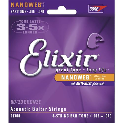 Elixir 11308 Nanoweb - Jeu De Cordes Guitare Bariton 8 Cordes 16-70
