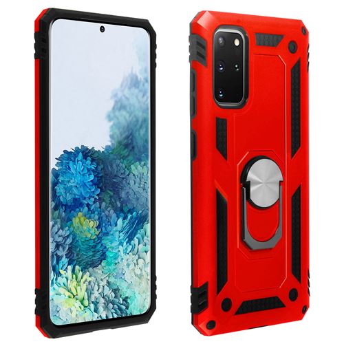 Coque pour Samsung Galaxy S20 Plus Antichoc bi-matières avec Bague Support - Rouge