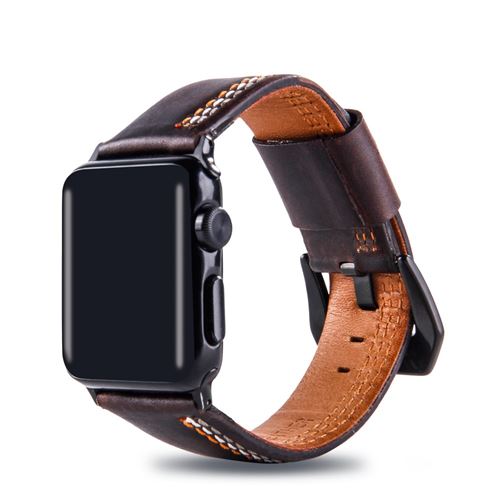 Bracelet en cuir véritable café pour votre Apple Watch Series 4 44mm/3/2/1 42mm