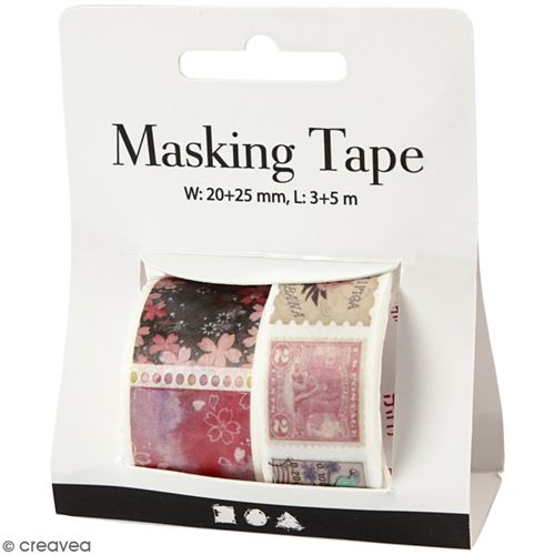 Masking tape Timbres vintage - 20 et 25 mm de largeur - 2 rouleaux