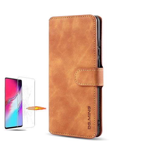 Etui Samsung Portefeuille Marron pour Samsung Galaxy A11 - Antichoc 3 Emplacement Cartes Avec Verre trempé