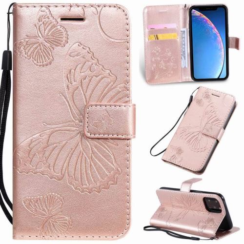 Etui en cuir multifonctionnel motif papillon pour Samsung Galaxy J6 Plus - Or rose