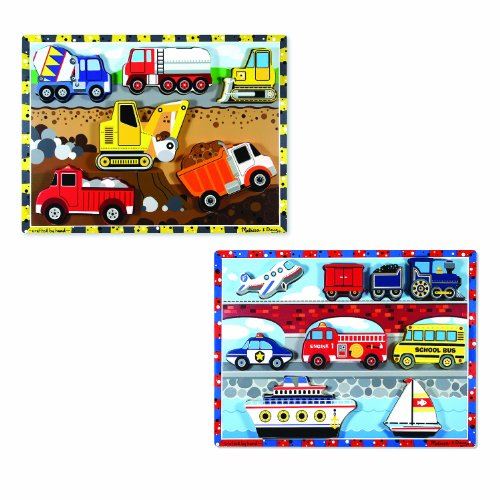Melissa Doug Wooden Chunky Puzzles Set - Vehicles and Construction