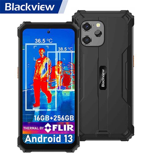 Blackview BV8900 Téléphone Portable Incassable Android 13 6,5 2,4K 16Go+256Go Caméra 64MP FLIR Amélioré 10380mAh NFC GPS - Noir