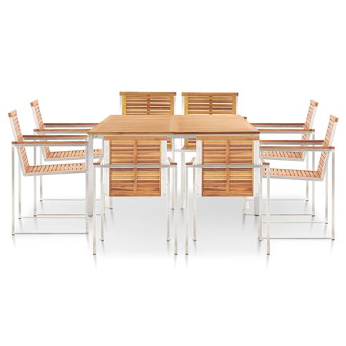 vidaXL Mobilier à dîner 9 pcs Bois d'acacia solide et acier inoxydable
