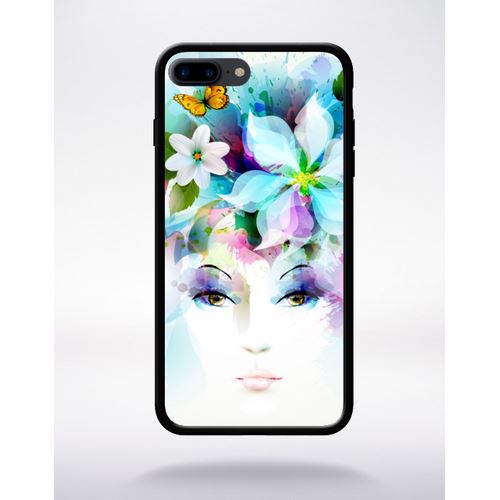 Coque Girl And Flowers Compatible Apple Iphone 7 Plus Bord Noir Silicone