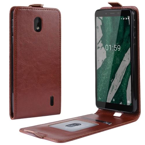 Etui en PU crazy horse flip vertical marron pour votre Nokia 1 Plus
