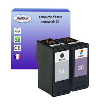 Lot de 2 Cartouches compatibles Lexmark 34 + 35, X4550, X5070, X5075, X521, X5250, X5260, X5270 (Noire+Couleurs) - T3AZUR - 1