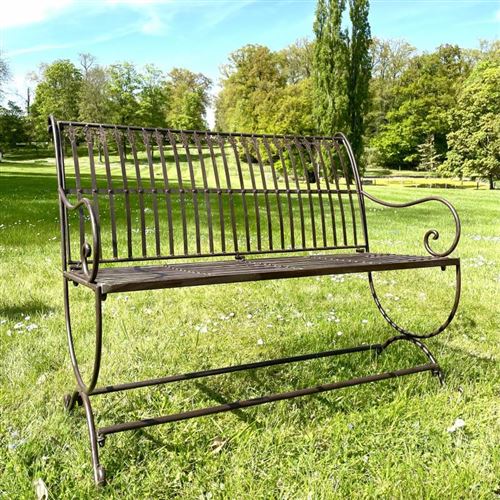 L'Héritier Du Temps - Banc de jardin banquette en fer marron 2 places personnes fauteuil de jardin mobilier de qualité 55x84x103cm