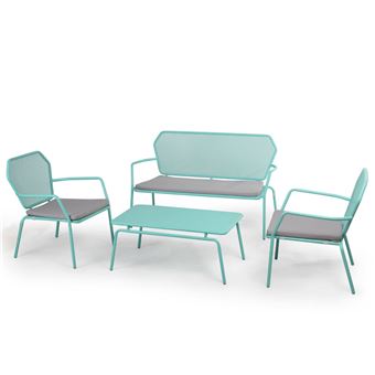 Salon Bas De Jardin 4 Places En Acier Ajoure 1 Canape 2 Places
