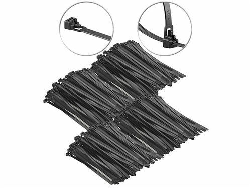 AGT : 400 colliers de serrage réutilisables - Noir - 250 x 7,6 mm