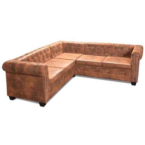 vidaXL Chesterfield 5-zitsbank kunstleer bruin