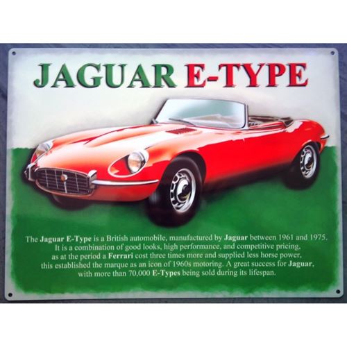 plaque jaguar type E cabriolet rouge tole deco garage métal