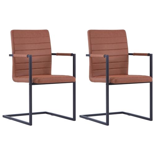 vidaXL Chaises de salle à manger 2 pcs Cantilever Marron Similicuir