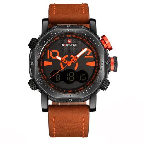 Quartz Numérique LED Brun+Orange Montre Homme