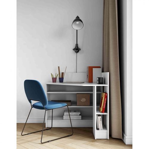Bureau d'angle en bois blanc avec niche de rangement - BU6010