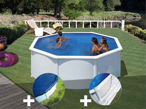 Kit piscine acier blanc Gré Fidji ronde 3,20 x 1,22 m + Bâche hiver + Tapis de sol