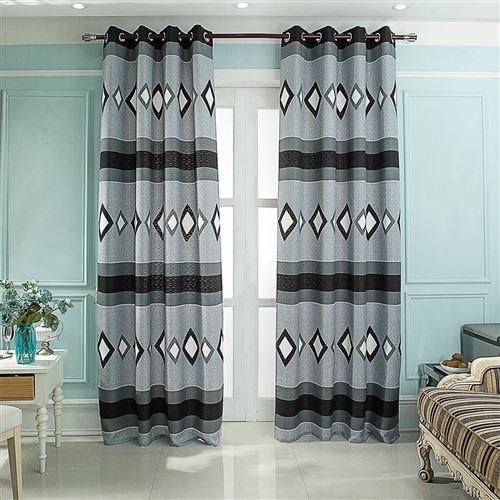 Paire de rideaux Jacquard Ama - gris - Dimensions : 140x260cm