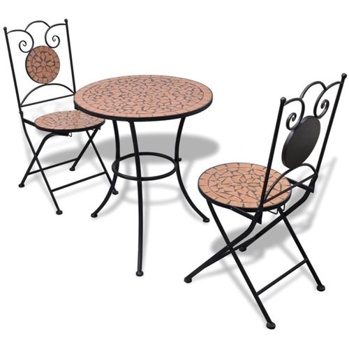 Vidaxl table de bistro 60 cm et 2 chaises mosa&iuml;qu&eacute; terre cuite 271770