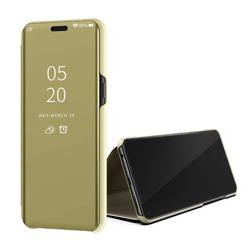 Etui en PU voir la surface du rétroviseur flip de fenêtre or pour votre Samsung Galaxy A6s