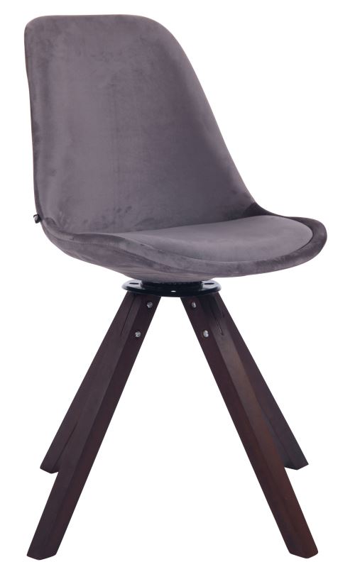 Chaise visiteur Troyes en velours avec piétement Carré en bois de hêtre teinte Noyer - Siège Gris foncé