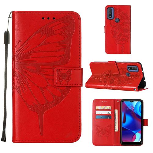 MPFRANCE Housse pour Motorola Moto G Pure Rouge [Papillon V3]