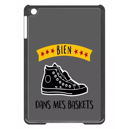 Coque tablette My-Kase pour iPad mini 2 - bien dans mes baskets fond gris - Plastique Noir
