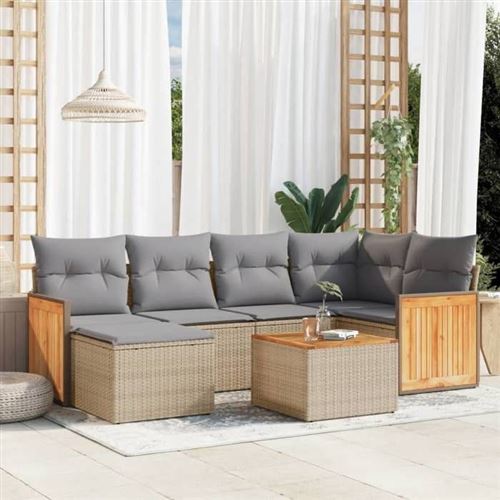 Non Communiqué Beige Vidaxl Salon De Jardin Avec Coussins 7 Pcs, Canapés De Patio, Ensemble De Meubles, Mobilier De Terrasse Extérieur, 3260267