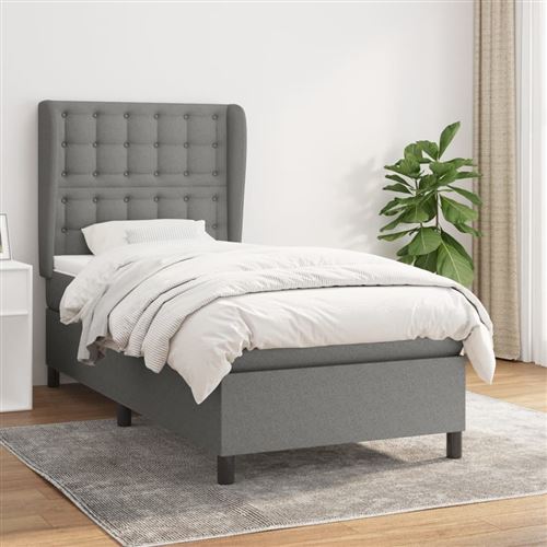 vidaXL Lit à sommier tapissier avec matelas Gris foncé 100x200cm Tissu