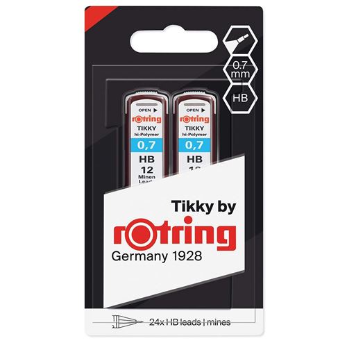 rOtring Tikky Recharge mines pour porte-mine, 0,7mm, HB, lot de 2 étuis de 12 mines