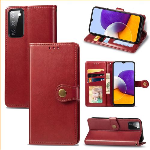MPFRANCE Housse pour Samsung Galaxy A03S Rouge [Porte Carte, etui portefeuille, boucle]