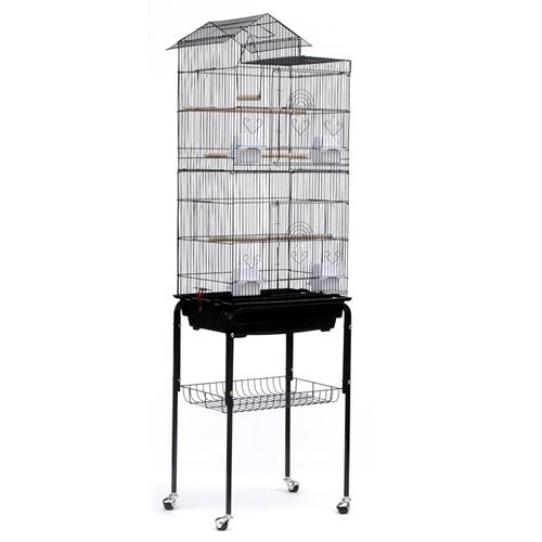 Meilleurs prix pour Cage Oiseaux B.LIVEM® Volière Portable Solide sur Roulettes Noir 46*35.5*158.5cm