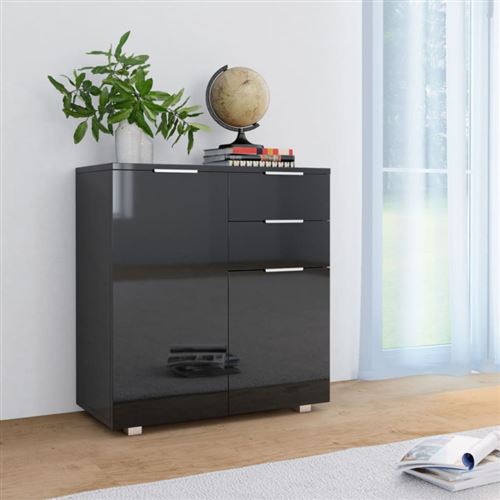 vidaXL Buffet Noir brillant 71 x 35 x 76 cm Aggloméré