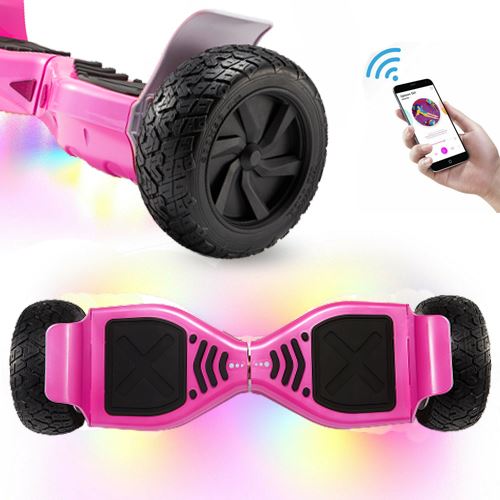Overboard Hummer Tout Terrain de 8,5, 700W, LED et Bluetooth, Équilibrage Automatique, Rose