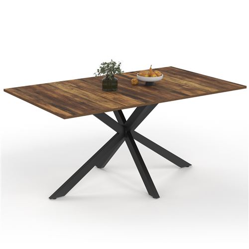 Table à manger rectangle plateau bois foncé 160 cm pied araignée noir 8 personnes