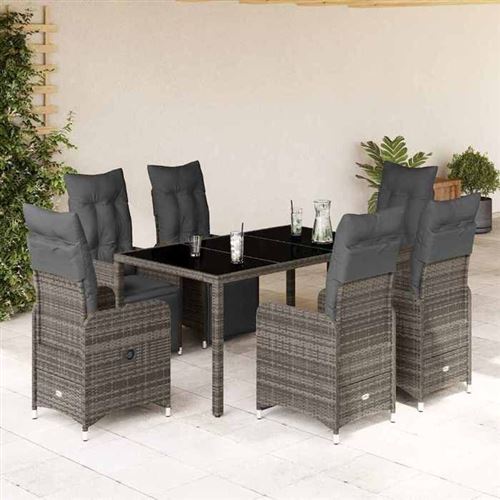 Non Communiqué Gris Salon De Jardin Vidaxl 7 Pieces Resine Tressee 150 X 90 X 75 Cm