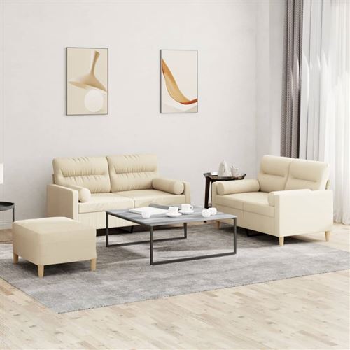 Non Communiqué Crème Vidaxl Ensemble De Canapés 3 Pcs Avec Coussins Tissu3201594