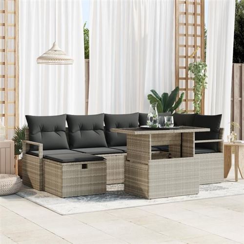 Vidaxl Gris/Clair Ensemble De Canapés De Jardin 7 Pièces Avec Coussins Poly Rattan, Canapé De Jardin 2 Places Avec Coussins 3359799 - Image 3