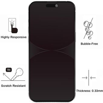 Protecteur d'Écran iPhone 15 Pro en Verre Trempé Privacy Full Cover - Bord  Noir