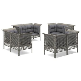 vidaXL Salon de jardin 8 pcs avec coussins Résine tressée Gris