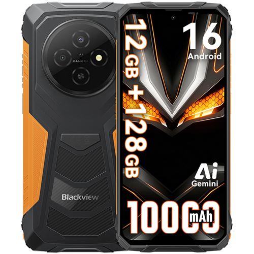 Blackview Fort Téléphone Portable Incassable 6.56" 12Go+128Go 10000Mah Batterie Smartphone Android 15 Nfc Dual Sim GPS - Orange