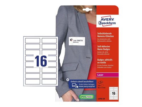 Avery Zweckform - Soie Acétate - Adhésif Amovible - Blanc - 88.9 X 31 Mm 320 Étiquette(S) (20 Feuille(S) X 16) Étiquettes