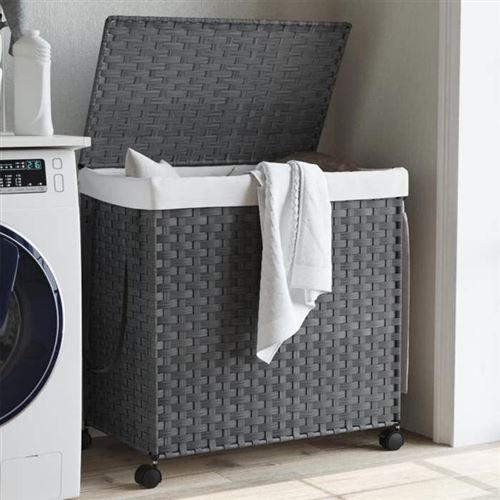 Vidaxl Gris Panier À Linge Avec Roulettes - Image 3