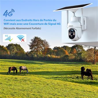 Caméra De Surveillance 4G LTE Avec Carte SIM – Vidéo 24/7 En 2K – Détection Humaine Par IA – Pas Besoin De Wi-Fi