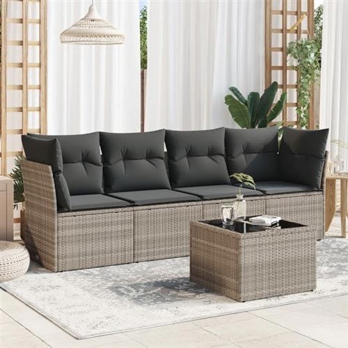 Non Communiqué Gris Vidaxl Salon De Jardin Avec Coussins 5 Pcs, Canapés Et Table De Terrasse, Ensemble De Meubles D'extérieur Patio, Moderne, 3217242