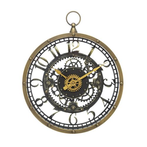 Pendule murale avec m&eacute;canisme apparent et forme gousset D 27 cm