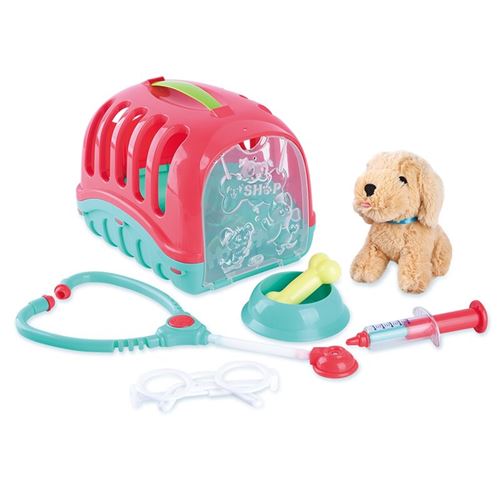 Non Communiqué Peluche Chien Avec Boîte De Transport 7 Pcs