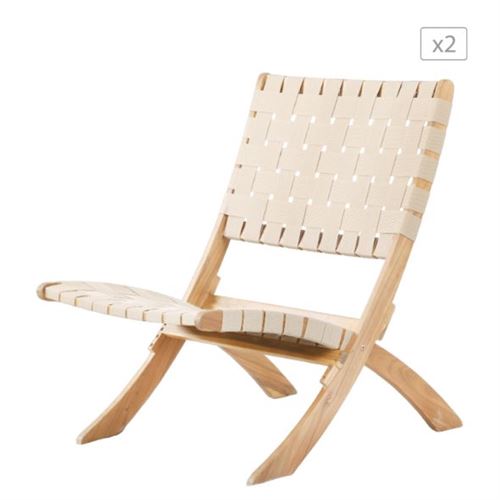 Lot de 2 fauteuils de jardin MATERA en bois d'acacia FSC blanchi corde naturelle - Beau Rivage