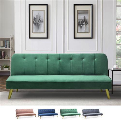 Canapé convertible clic clac 2 places design moderne tissu velours Pulchra, Couleur: Vert foncé