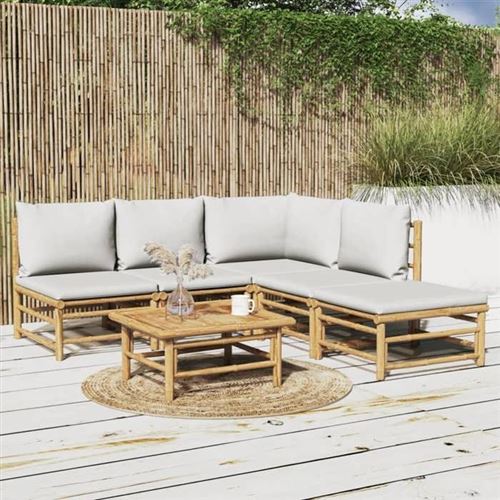 Non Communiqué Gris Salon De Jardin Modulable Vidaxl 5 Personnes Bambou 6 Pieces 69 X 55 X 65 Cm